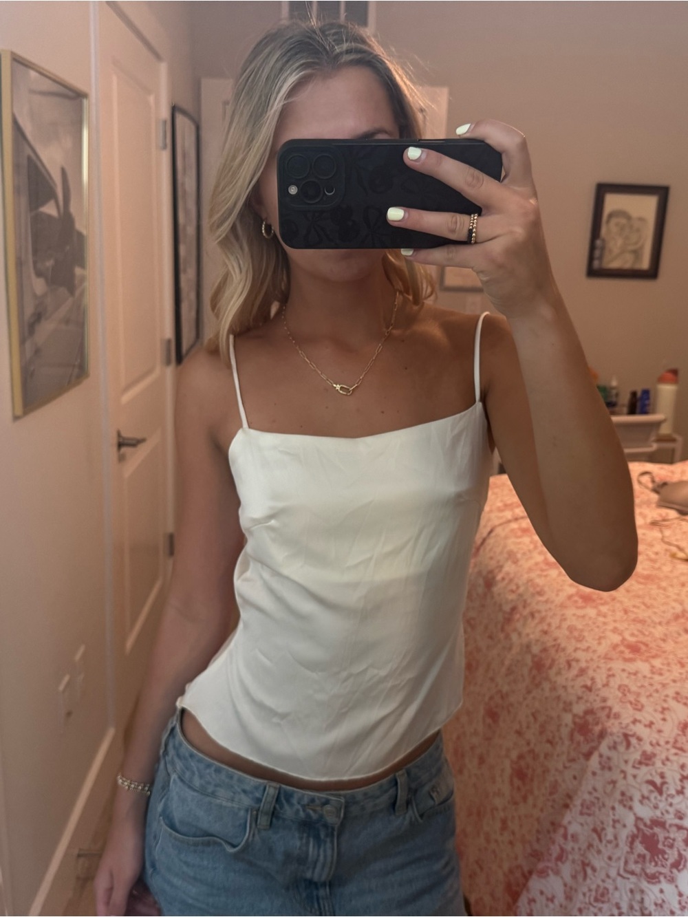 Women's White Satin Cami Tank Top